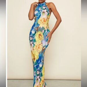 PrettyLittleThing Blue and Yellow Floral Maxi Dress